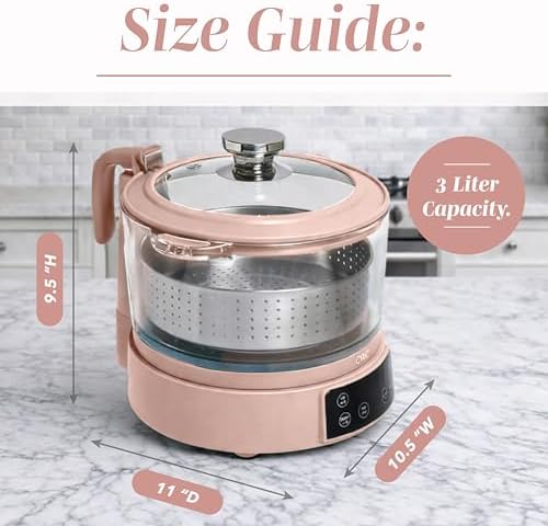 COOK WITH COLOR Glass Mini Low Carb Rice Cooker – Holds 2 Cups Raw/Makes 6 Cups Cooked with Auto Lift Filter Basket, Hotpot & Steamer for Rice, Grains, Digital Panel with Keep Warm, Dusty Rose - Image 3