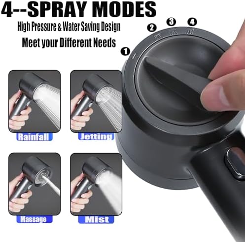 High Pressure Shower Head with Handheld, with Pause Switch 4 Spray Modes Water Saving Filter Showerhead, Showerhead Set with Hose, Bracket and Cotton Filter, Make Bathing Healthier (Grey) - Image 2