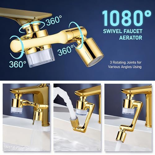 ATQ Sink Faucet Extender Aerator Reduce 99% Lead, Chlorine, 1080° Rotating 2 Modes Spray Attachment for kitchen/Bathroom/Toddlers, 9pcs Filter (Aerator1080 - Bright Gold) - Image 3