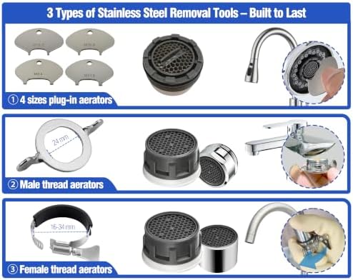 Faucet Aerator Kit for Kitchen & Bathroom,32PCS in 5 Sizes + 6 Aerator Keys - Image 4