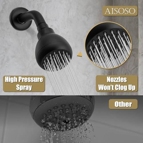 AISOSO Fixed Shower Head High Pressure 3 Inch Showerhead Matte Black - Image 5