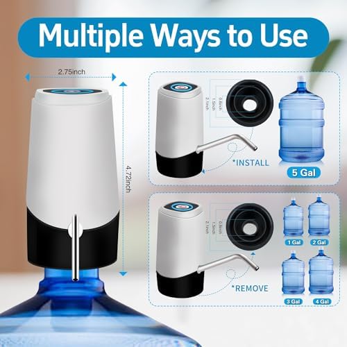 Korser Water Dispenser for 5 Gallon Bottle, Automatic Electric Water Jug Dispenser, Rechargeable Water Dispenser Pump, USB Charging Portable 2-5 Gallon Water Pump for Kitchen, Camping - Image 2