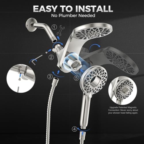 High Pressure Rain Shower Head with Handheld Spray Combo - Image 6