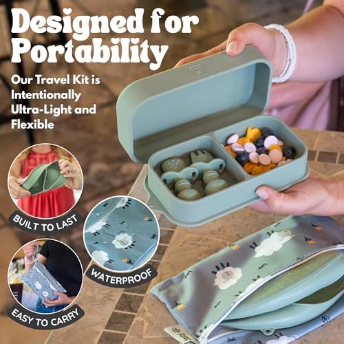 Baby Travel Feeding Set with Silicone Suction Plates, Green Small - Image 6