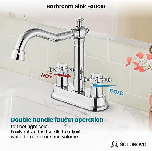 gotonovo 4 Inch Centerset Bathroom Faucet 2 Hole Vintage, Polish Chrome - Image 6