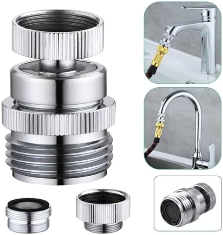 Faucet to Garden Hose Adapter,Brass 3/4-Inch Garden Hose Adapter with Aerator, 360-degree Swivel for Kitchen And Bathroom,Chrome by SNUTUYA