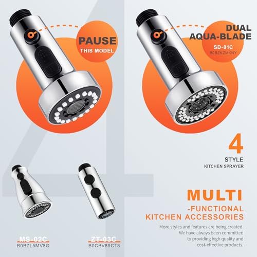 TIORIY Kitchen Faucet Spray Head Replacement with 15 Adapters, Plastic Spray Nozzle for Kitchen Faucet 3 Modes, Compatible with American Standard Faucets, Pause Mode (Chrome) - Image 6