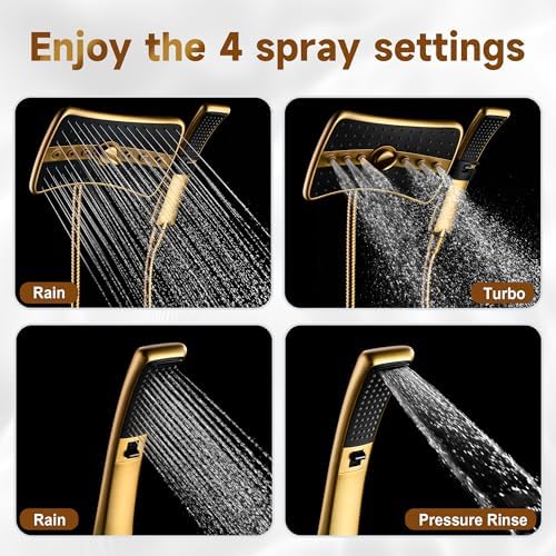 BRIGHT SHOWERS Dual Shower Head with Handheld, High Pressure Rainfall Shower Head Combo, 60-Inch Stainless Steel Hose, Brushed Gold - Image 2