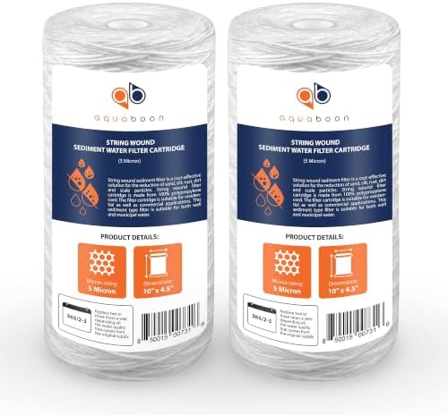 Aquaboon 5 Micron 10 x 4.5 String Wound Water Filter Cartridge 2-Pack by Aquaboon