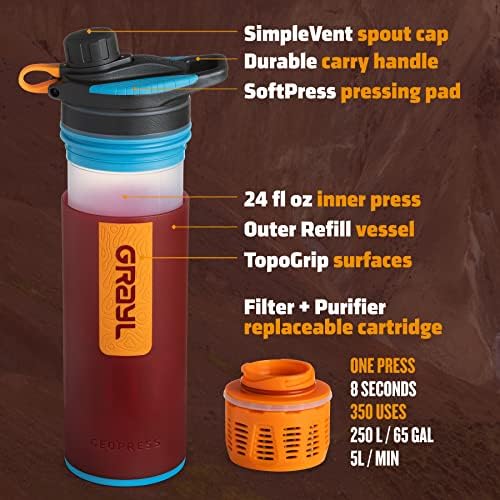 GRAYL GeoPress 24 oz Water Purifier & Water Filter Bottle, Wanderer Red - Image 3