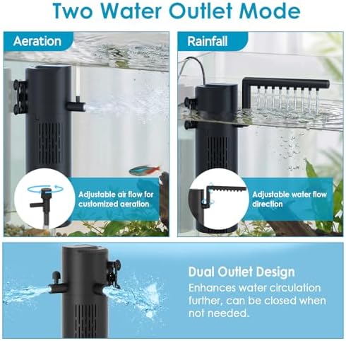 Aquarium Filter for 60-100 Gallon Tanks, Internal Fish Tank Filter, Submersible Turtle Tank Filter, with Aeration/Rainfall Modes and Dual Water Outlet - Image 4