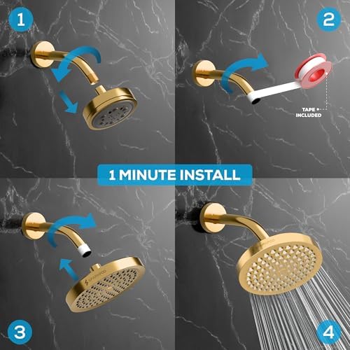 SparkPod Rain Shower Head, 6 Inch Round, Egyptian Gold Finish - Image 5
