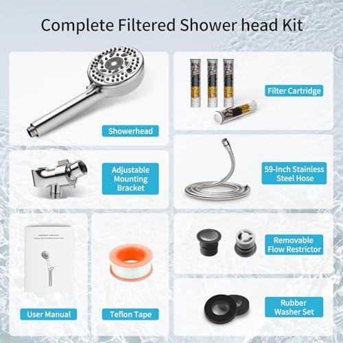 Filtered Shower Head with Handheld, 9 Spray Mode High Pressure Shower Head with 4 Filters, Hard Water Filter Showerhead - Remove Chlorine, Chrome - Image 7