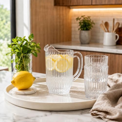 Restaurantware 32 oz Clear Plastic Water Pitcher, Contoured Lip, 1 Count - Image 5