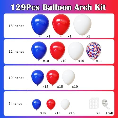 Red White and Blue Balloon Arch Kit,129Pcs Red and Blue Balloons - Image 2