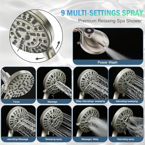 BESAQUO 9 Settings High Pressure Magnetic Shower Head with Handheld - Image 5