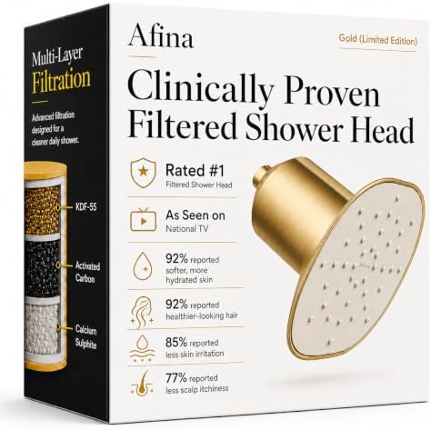 Afina Filtered Shower Head, High Pressure Rainfall (Gold) by Afina