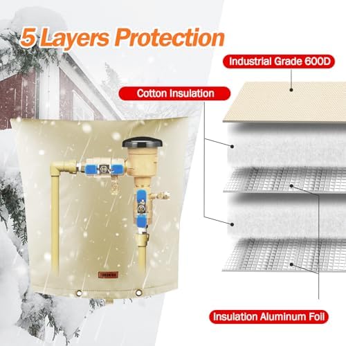 TOHONFOO Backflow Preventer Cover, Pipe Freeze Insulation, 24"Wx26"H, Beige - Image 5