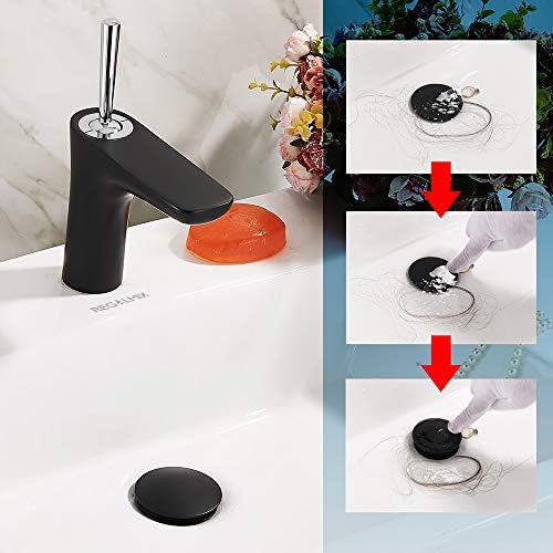 REGALMIX Pop Up Drain, Bathroom Faucet Vessel Vanity Sink Drain Stopper, Built-in Anti-Clogging Strainer, Without Overflow Matt Black,Fits Standard American Drain Hole(1-1/2" to 1-3/4") RWF082G - Image 3