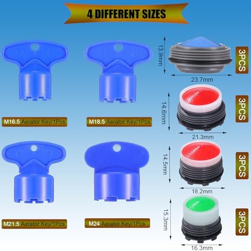 BOETOADG 12PCS Faucet Aerator 4sizes Faucet Aerator Key Removal Wrench Aerator Replacement Inserts for Sink M16.5 18.5 21.5 24 Mm Tap Aerators Flow Restrictor For Kitchen and Bathroom - Image 2