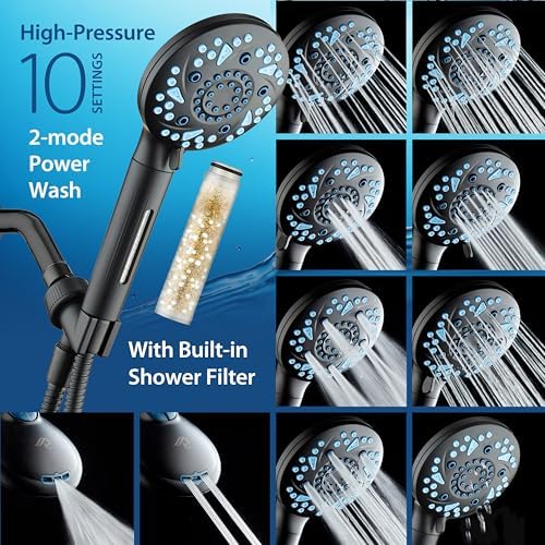 AquaCare High Pressure 10 Spray Mode Filtered Showerhead - Handheld Shower Head Filters Chlorine to Heal Dry Skin, Revive Hair - Dual Power Wash Cleans Tub, Tile, Pets - Hard Water Softener, Black - Image 4