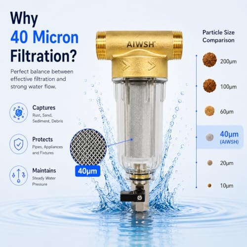 40 Micron Spin Down Sediment Filter,Reusable Sediment Water Filter,Washing Machine Water Filter,Whole House Pre-Filtration System for City Water & Well Water,25GPM,1" MNPT+3/4" FNPT+3/4" MNPT - Image 5