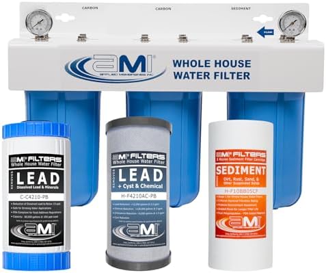 APPLIED MEMBRANES INC. 3-Stage Whole House Water Filter System | 4.5x10-Inch Filters Removes, Dissolved & Undissolved Lead, Sediment, Chlorine, Chloramine, Chemicals, Taste, Odor by AppliedMembranesInc