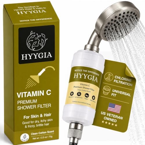 Premium Vitamin C Shower Filter for Hair and Skin - High Output Chlorine Remover & Water Filtration - Reduces Dry Itchy Skin & Frizzy Brittle Hair - Universal Fit (Clean Cotton Scent) by HYYGIA