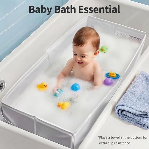 Baby Bathtub for 6M-3Y Toddler, Baby Shower Gifts & Registry Search for Boys Girls, Collapsible & Portable Bathtub for Beach Vacation Travel, Bath Essentials for Toddler, Newborn, Kids - Image 2