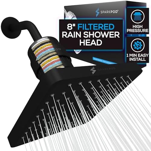 SparkPod Filtered Shower Head, 23-Stage, 8" Square, Black Matte by SparkPod