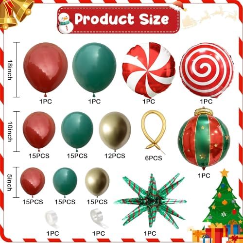 Christmas Balloon Garland Arch Kit, 101PCS Dark Red Green Gold Xmas Balloon Set with Lollipop Explosion Star Mylar Foil Balloons for New Year Holiday Birthday Prom Party Decorortions Supplies - Image 2