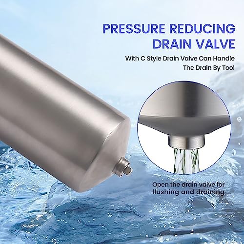 NSF/ANSI 42 Stainless Steel Whole House Water Filter Housing, 10" x 2.5" Sediment Water Filter System for Heavy Duty, Well & City Water, 1/2" NPT Port, Drain Valve Style C(Square Head) - Image 5