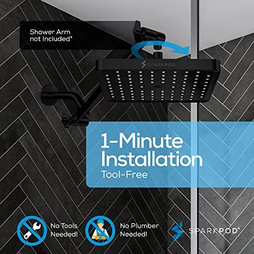 SparkPod Rain Shower Head, 8 Inch Square, Midnight Black Matte Finish - Image 5