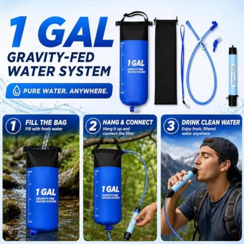 Gravity-Fed Water Filter with 1 Gallon Bag for Outdoors (Blue A 1pcs) - Image 5
