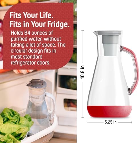 Hydros 64 Ounce Water Filter Pitcher with Patented Fast Flo Tech, 60 Second Quick Fill-Up and BPA-Free Recyclable Filter, Eight Cup Capacity, Red - Image 4