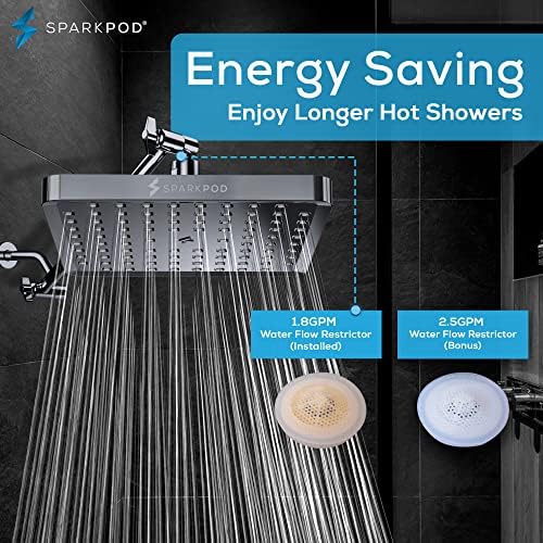 SparkPod Rain Shower Head, 8 Inch Square, Charcoal Grey Finish - Image 3