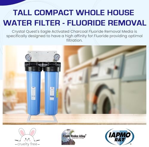 Crystal Quest Tall Compact Whole House Fluoride Water Filtration System, Multi-Stage Filter for Fluoride, BPA-Free, pH-Enhancing, 4-6 GPM Flow, Double Configuration, Easy Maintenance - with Stand - Image 2