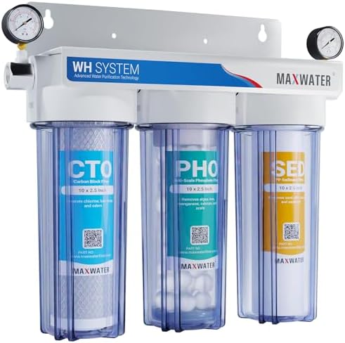 Max Water 3 Stage (Good to Protect Home from Scale & Corrosion) 10 inch Standard Water Filtration System for Whole House - Sediment + Anti Scale + CTO Post Carbon - 3/4" Inlet/Outlet - Model : WH-SC1 by MaxWater