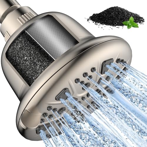 Filtered Shower Head with Upgraded Activated Carbon Filter - High Pressure Shower Head with Hard Water Softener - 7 Settings Bathroom Rain Showerhead to Remove Chlorine and Heavy Metals by MakeFit
