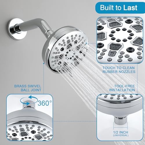 High Pressure Shower Head, 7-Spray Mode Adjustable Showerhead with 4-Inch Round Head, High Flow Handheld Shower for Low Water Pressure, Easy Install & Clean, Round Chrome - Image 6