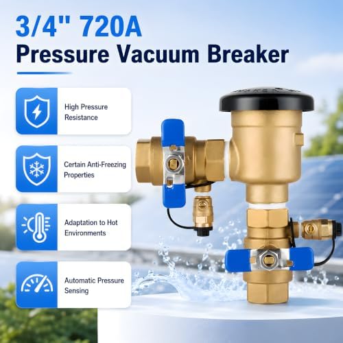 4 Pack 3/4 Inch Backflow Preventer, Brass Pressure Vacuum Breaker Assembly, 400 PSI Sprinkler Backflow Valve for Lawn Irrigation, Garden Water Lines and Outdoor Anti-Siphon Protection - Image 5