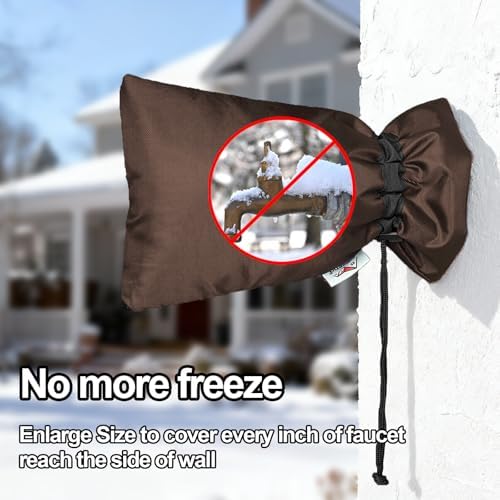 Enlarge Outdoor Faucet Cover for Winter Freeze Protection, 3M Thinsulate, 10"H x 6.3"W Hose Bib Covers for Wall Taps Outside, Waterproof & Frost Free Insulated Spigot Cover, 2 Pcs Faucet Socks - Brown - Image 6