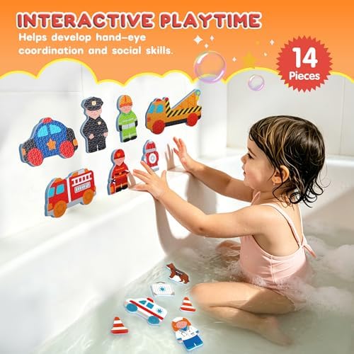 Baby Bath Toys for Kids Ages 1-3,14PCS Rescue Team Foam Bath Toys - Image 3