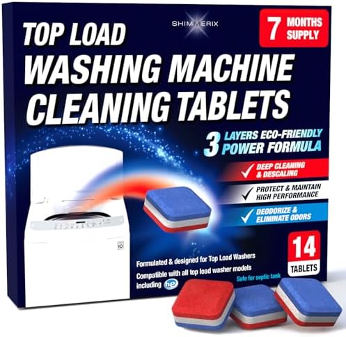 Washing Machine Cleaner Tablets, 14 Pack for HE Top Load, Eco-Friendly Tabs by SHIMMERIX