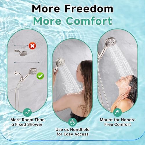 BRIGHT SHOWERS High Pressure Shower Head with Handheld, 9 Spray Settings Showerhead Built in Power Wash to Clean Tub and Pets, Extra Long 69" Hose, Adjustable Bracket, Brushed Nickel - Image 4