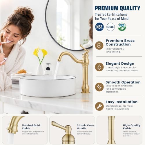 Bathroom Vessel Sink Faucet, Brushed Gold - Image 3