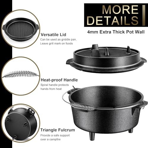Joyfair Pre-seasoned Cast Iron Camp Dutch Oven, 5QT Pot & 2QT Skillet Lid - Image 2