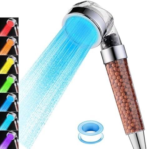 Vacto LED Handheld Shower Head Set with Filtration, Automatic 7-color Changing Shower Head Kit, Water Saving Showerheads with Filtration Beads, High Pressure Handheld Shower Head (No Hose and Bracket) by Vacto