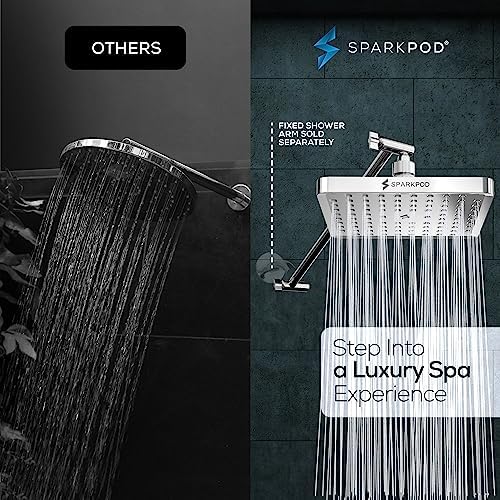 SparkPod Square Rain Shower Head with Extension Arm - Height Adjustable Shower Head with High Pressure Performance - Easy 1-Minute Installation (8" Square, Luxury Polished Chrome) - Image 2