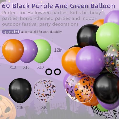 OuMuaMua 62PCS Halloween Party Balloons Decorations, 12 Inch Black Orange Green Purple Balloons Confetti Balloons for Kids Halloween Party Decorations Birthday Baby Shower Bachelorette Favors Supplies - Image 4